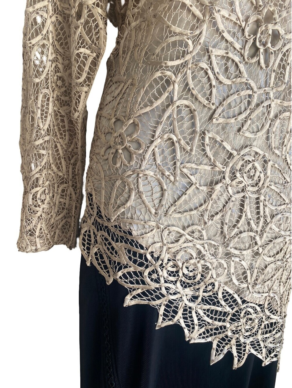 100% Silk VTG Soulmates XL Lace Tunic Blouse Handcrafted Elegant Boho Festival - Picture 5 of 8